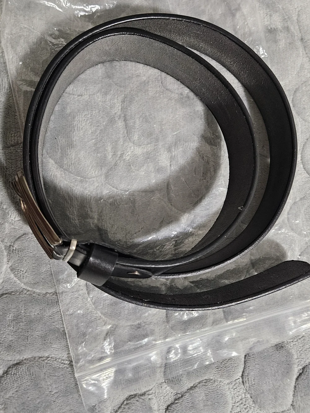 Unisex Classic Black Genuine Leather Belt with Silver Buckle L Xl
